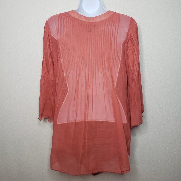 Vtg Paul Ropp Sz 2 Orange Sheer Flowy Center Button Top (952) - Picture 4 of 5